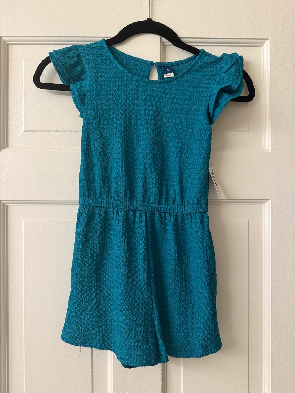 NWT Old Navy Girls Teal Textured Ruffle Sleeve Romper Size S 6-7